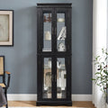 Lighted Glass Curio Display Cabinet,Display Cabinet,Glass Storage Cabinet Glass Wine Cabinet Wood Frame Toy Display For Living Room, Kitchen, Pantry Light Bulb Included Cherry