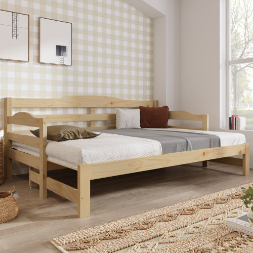 Daybed Cabin Bed SIngle Guest Bed Sofa Bed, Pull Out Trundle For Living Room And Bedroom - 3 FT 90 X190 Cm -Natural