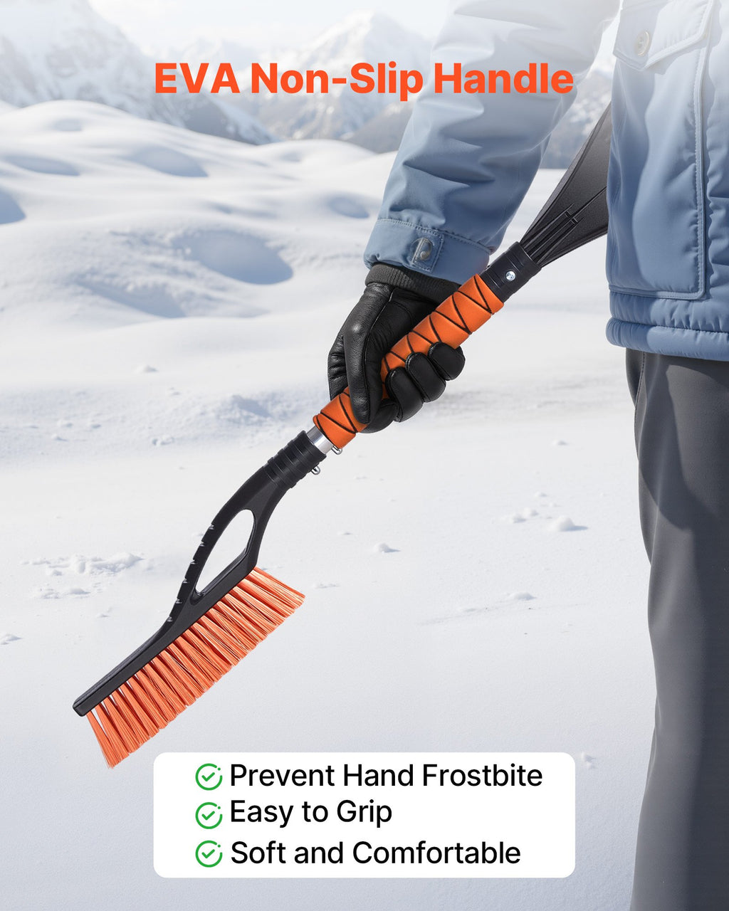 Snow Brush And Ice Scrapers For Car Windshield, 27-inch Aluminum Snow Scraper Removal Tool With Foam Grip & Scratch-Free Bristles, Detachable And Easy-to-Carry For Cars, Trucks, SUVs, RVs