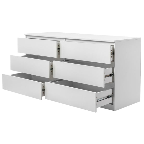 6 Drawer Double Dresser For Bedroom, Wide Storage Cabinet For Living Room Home Entryway, White