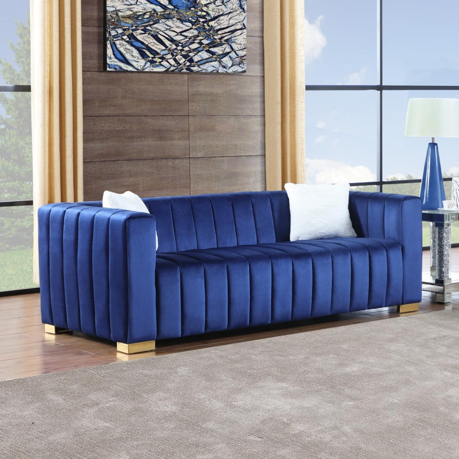 A Modern Channel Sofa Take On A Traditional Chesterfield,Navy Blue Color,3 Seater