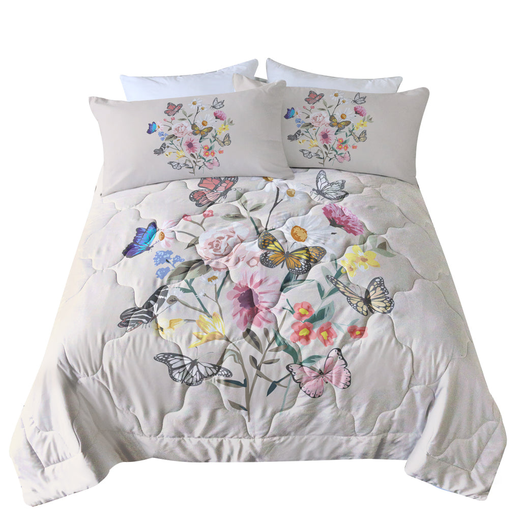Butterfly Flower Comforter Light Pink Bedding Sets Twin For Girls Women, 1 Soft Comforter And 2 Pillowcases Suit For All Season Use