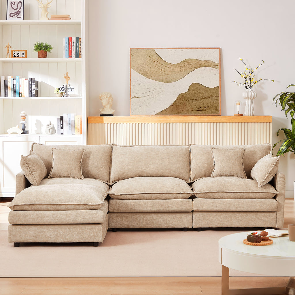 Modular Sectional Sofa, 102 Inch L Shaped Couch Set For Living Room, 3-Seater Comfy Cloud Couches With Movable Ottoman, DIY Combination, Chenille, Coffee