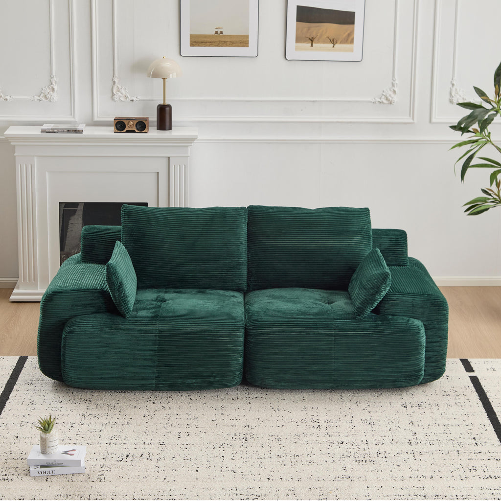Modern Memory Foam Compressed Sofa,2 Seater Large Sectional Couches For Living Room,Pet-Friendly Cloud Modular Sectional Sofa,Corduroy Fabric,Extra Deep Loveseat,No Assembly Required, Green