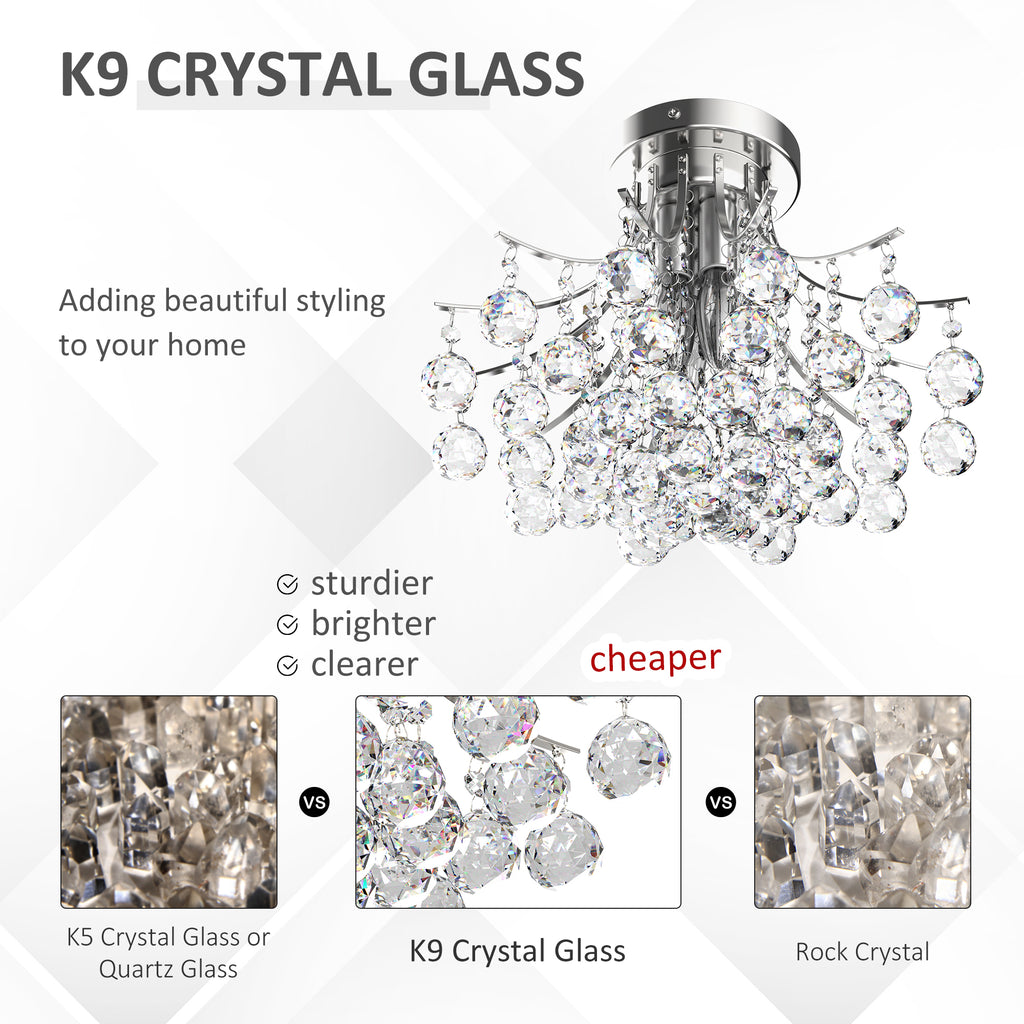Crystal Chandeliers, K9 Droplets Ceiling Light With 3 E14 Bulb Base, Pendant Lights For Living Room, Bedroom, Dining Room, Hallway, Kitchen