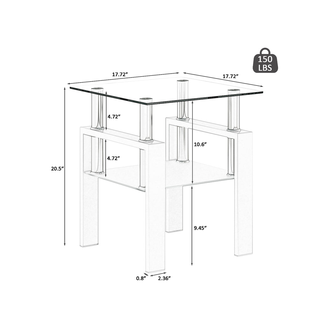 2-Pc Modern Tempered Glass Coffee Tea End Tables For Living Room