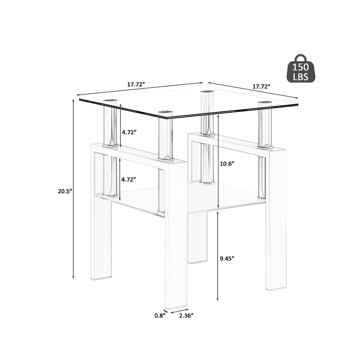 2-Pc Modern Tempered Glass Coffee Tea End Tables For Living Room