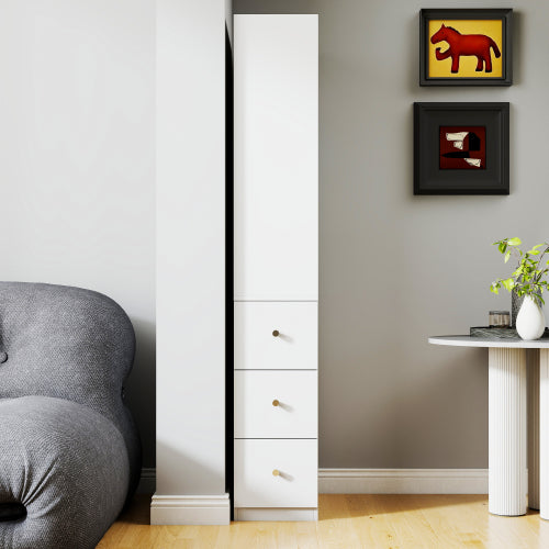 70.87 H Display Storage Cabinet , 4-Tier Shelf, 3 Side Drawers , Modern Wooden Tall Bookshelf Bookcase For Living Room Home Office