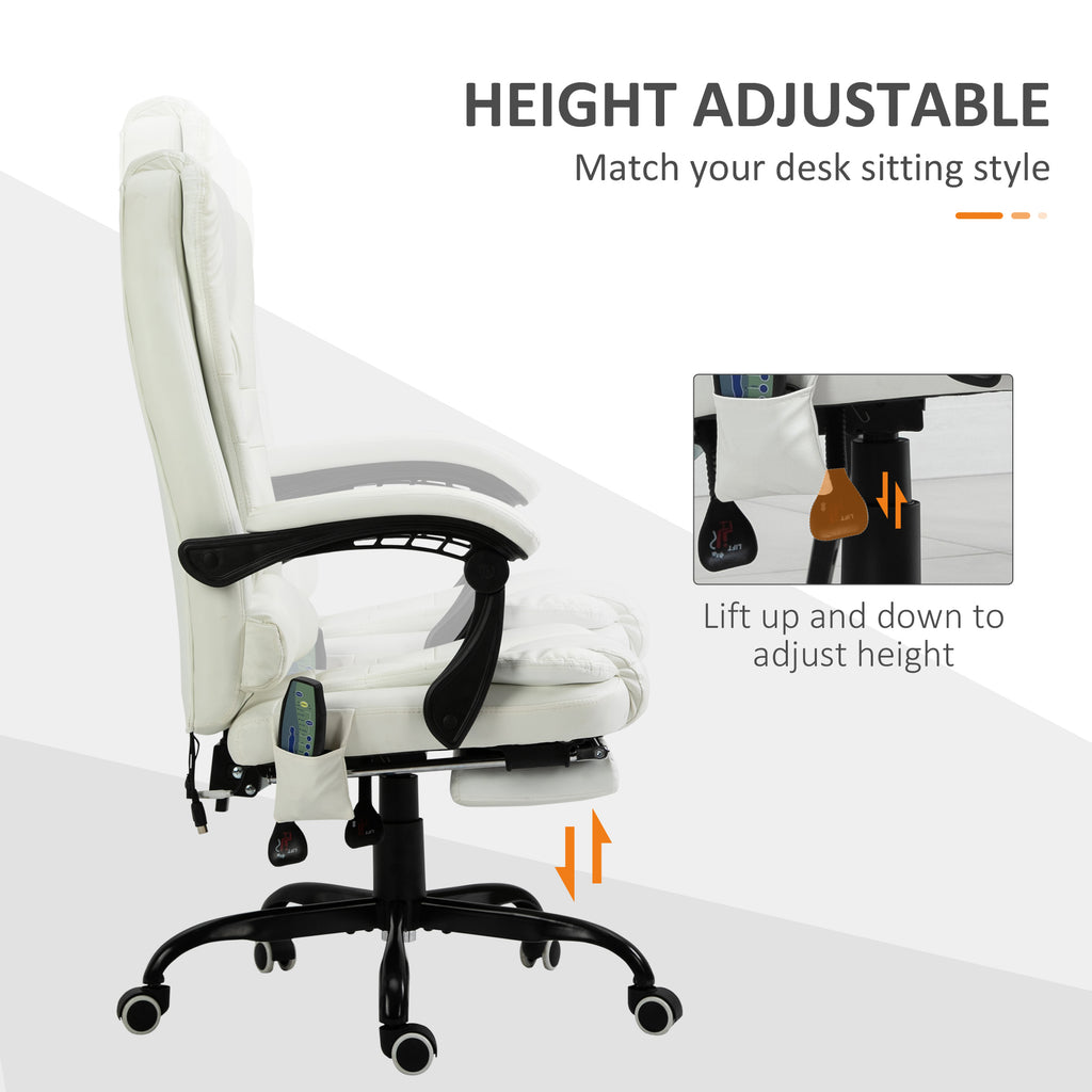 7-Point Vibrating Massage Office Chair High Back Executive Recliner with Lumbar Support, Footrest, Reclining Back, Adjustable Height, White