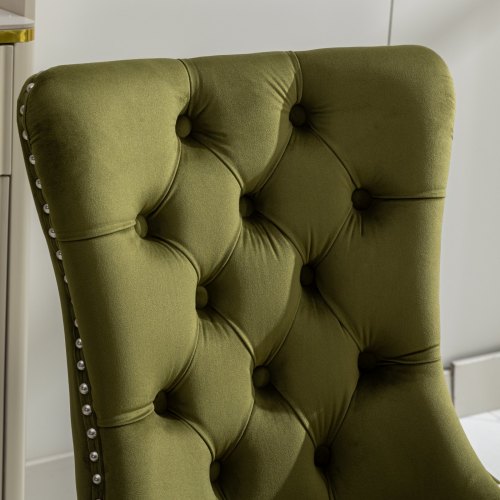 High-end Tufted Solid Wood Contemporary Velvet Upholstered Dining Chair With Chrome Stainless Steel Plating Legs,Nailhead Trim,Set Of 2