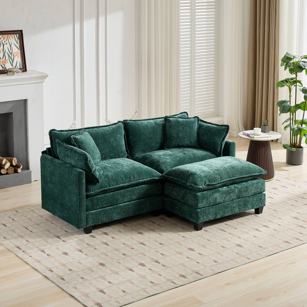 Cloud Sofa Ottoman Only, Modern Sectional Couch, For Living Room Bedroom And Apartment, Comfy Double Layer Upholstered Seat Cushion, Breathable Chenille Fabric, Green