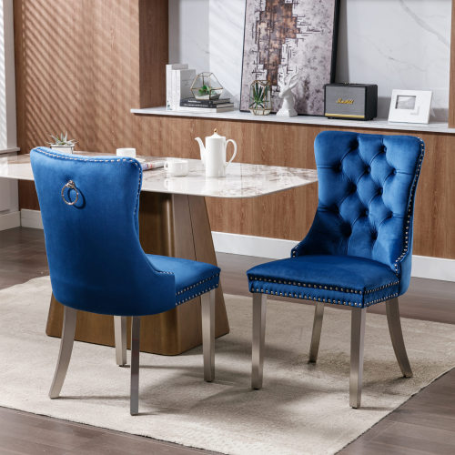 High-end Tufted Solid Wood Contemporary Velvet Upholstered Dining Chair With Chrome Stainless Steel Plating Legs,Nailhead Trim,Set Of 2