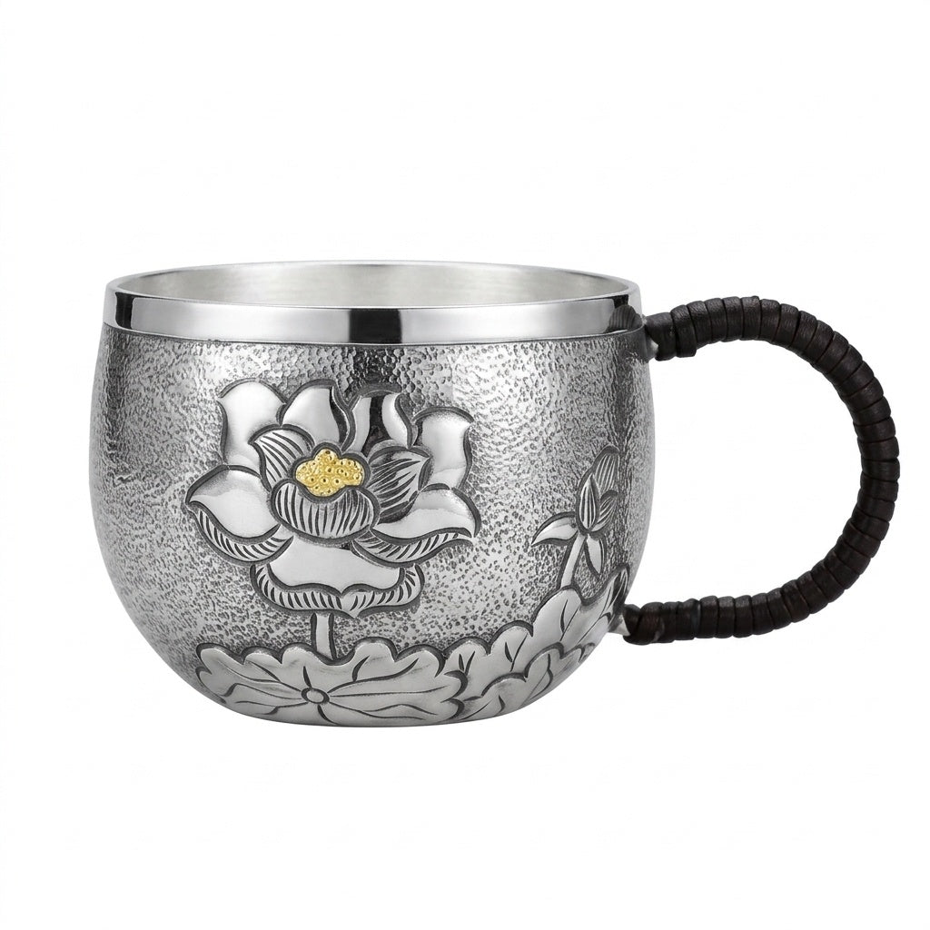 925 Sterling Silver Elegant  Lotus Cups with Handcrafted Floral Design - Handicraft