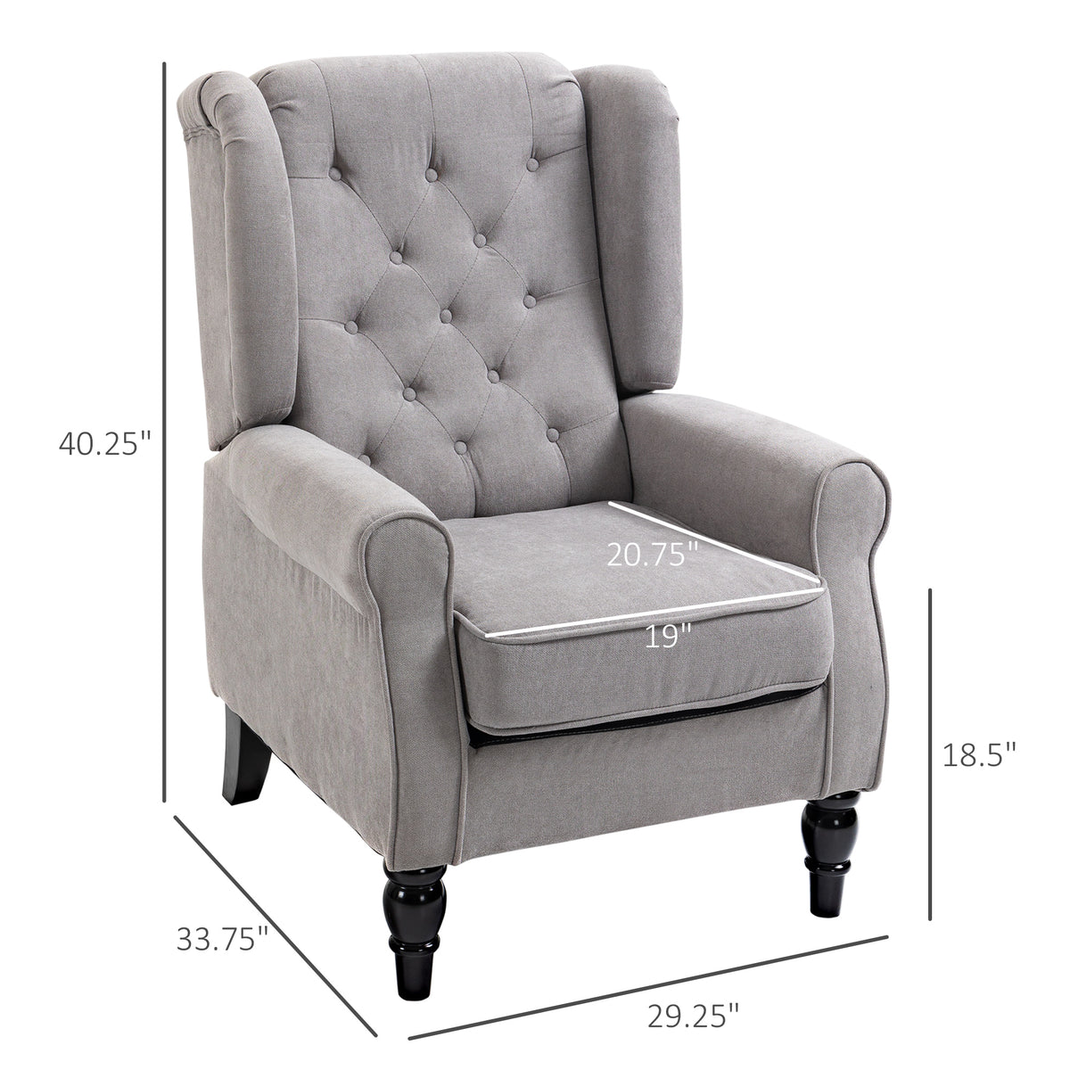Gray Fabric Tufted Club Accent Chair With Removable Cushion, Wooden Legs