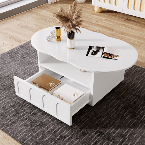 Cloud-Shaped Coffee Table With Drawer And Storage Compartments