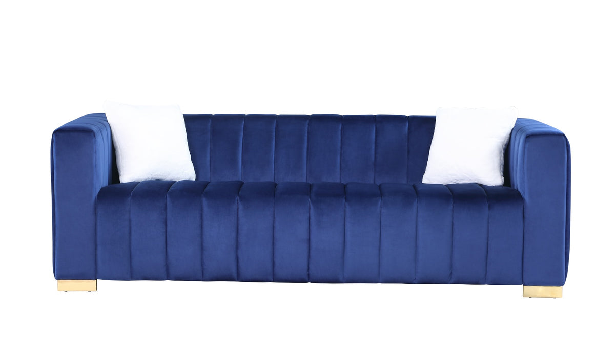 A Modern Channel Sofa Take On A Traditional Chesterfield,Navy Blue Color,3 Seater