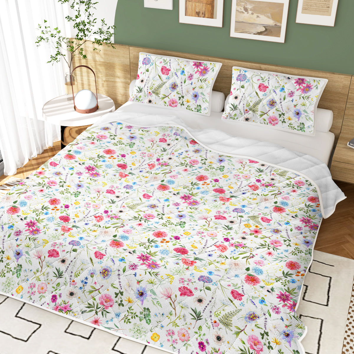 Red Floral Quilt 3 Pieces Microfiber Quilt Sets Lightweight Bedspreads Botanical Coverlets Quilt Bedding Set All Season Quilts Twin Full Queen King Size