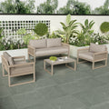 Outdoor Patio&Backyard Furniture Garden Lounge Set For 4 People, Thick Quality Space Saving Sofa With Glass Coffee Table, Khaki