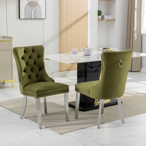 High-end Tufted Solid Wood Contemporary Velvet Upholstered Dining Chair With Chrome Stainless Steel Plating Legs,Nailhead Trim,Set Of 2
