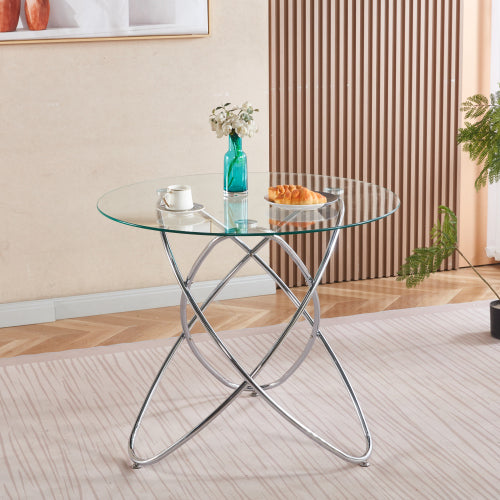 Modern glass table with metal leg