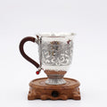 925 Sterling Silver Ornate Hand-Engraved Sterling Silver Pitcher with Dark Wood Handle and Intricate Floral Patterns - Handicraft
