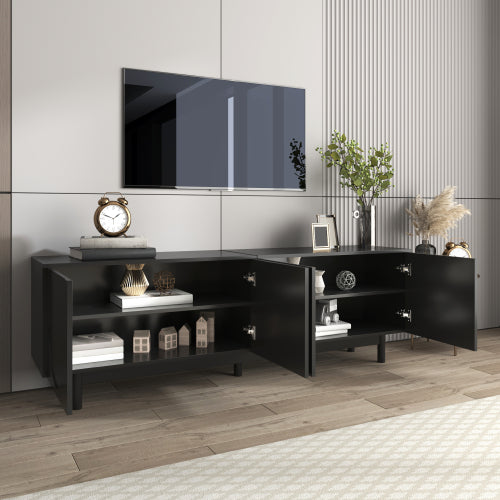Modern Black TV Cabinet  175 X 38 X 56 Cm, Adjustable Shelves, Lightweight Lowboard TV Furniture In Luxury Style