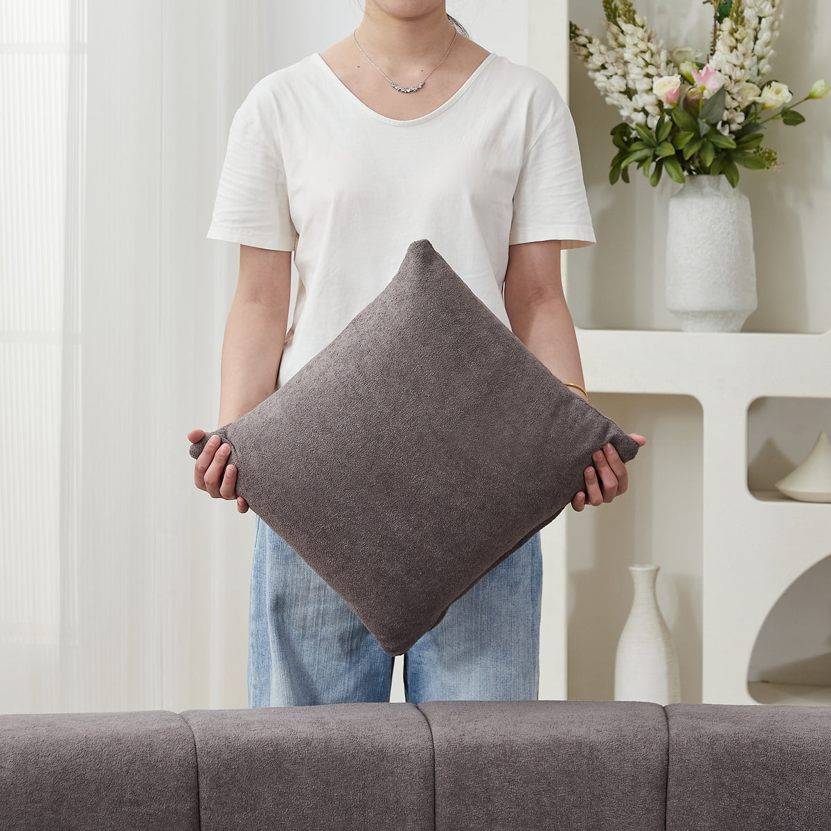 Chenille Curved Sectional Sofa With 4 Pillows,Curved Symmetrical Modular Sofa Sectional ,Two Curved Seats And Two Single Seats,Two Curved Seats And Two Single Seats