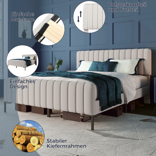 Linen Bed Frame With Slatted Frame