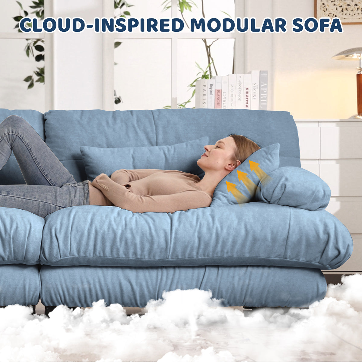 3-Seater Sectional Sofa Modular Deep Seat Sofa Couch , Chenille Sofa Soft Comfy Upholstered Furniture For Living Room, Apartment, Studio, Office,Chenille Blue