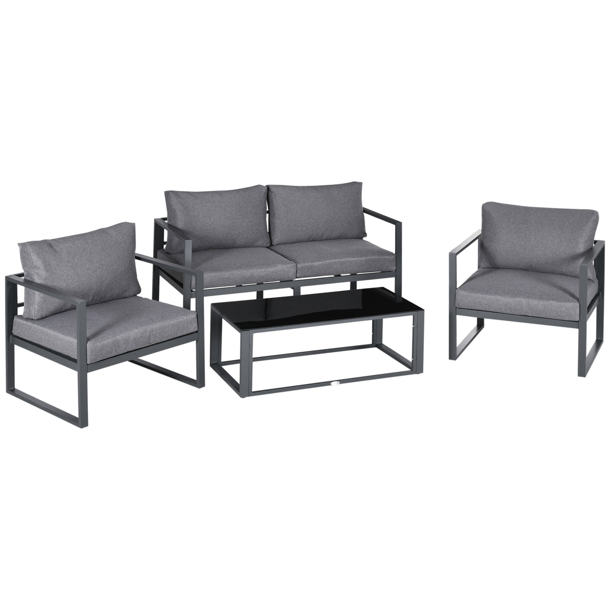 4 Pieces Garden Sofa Set 2 Single Armchair 1 Bench & Side Table Set Aluminium Frame Patio Furniture With Cushions Grey