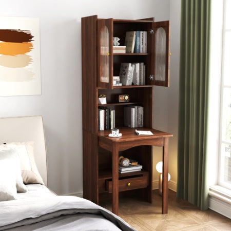 Fold-Out Convertible Writing Table, Desk Cabinet With Shelf And Drawer Multi-Function Home Office Workstation