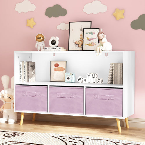 Fiberboard Children's Bookshelf With Foldable Fabric Drawers