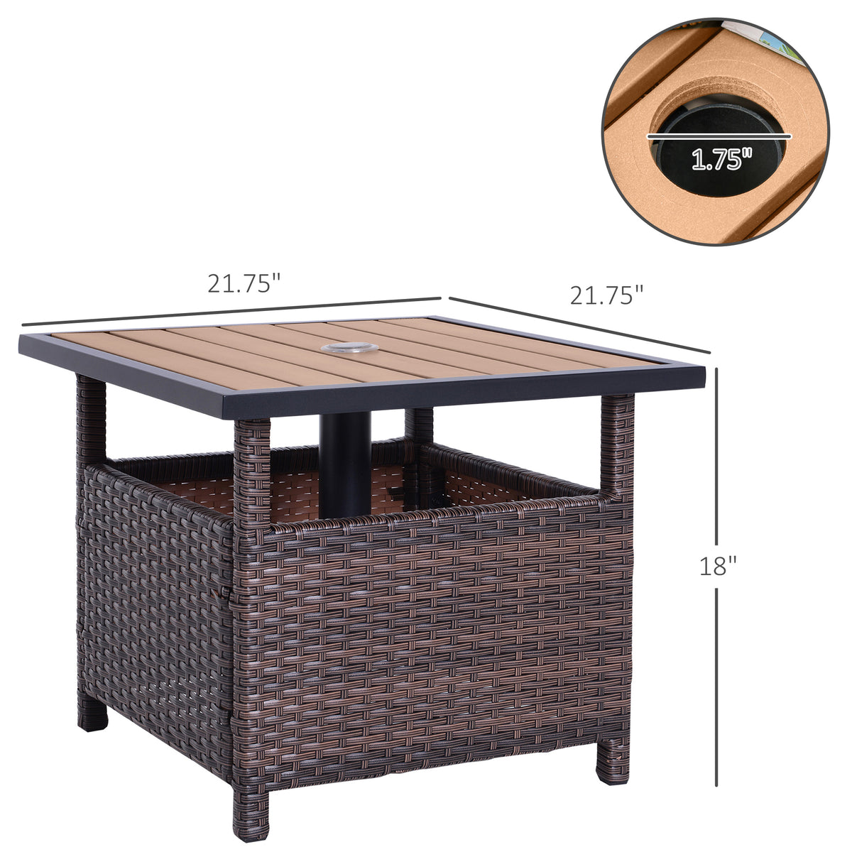Rattan Wicker Outdoor Accent Table With Patio Umbrella Hole, Convenient For Garden