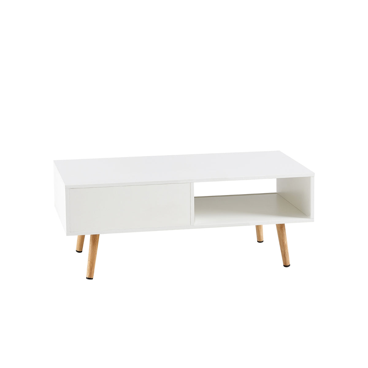 Rattan Coffee Table With Sliding Door And Solid Wood Legs