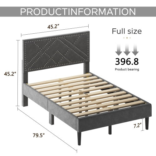 Queen Bed Frame, Linen Storage Headboard, Strong And Stable, No Noise,Under Bed Storage, No Box Spring,Weight 396.8lbs