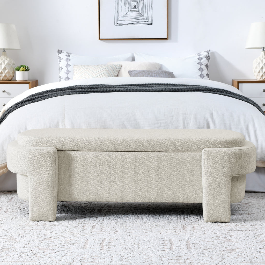 Linen Fabric Bench With Large Storage For Living Room, Entryway, Bedroom