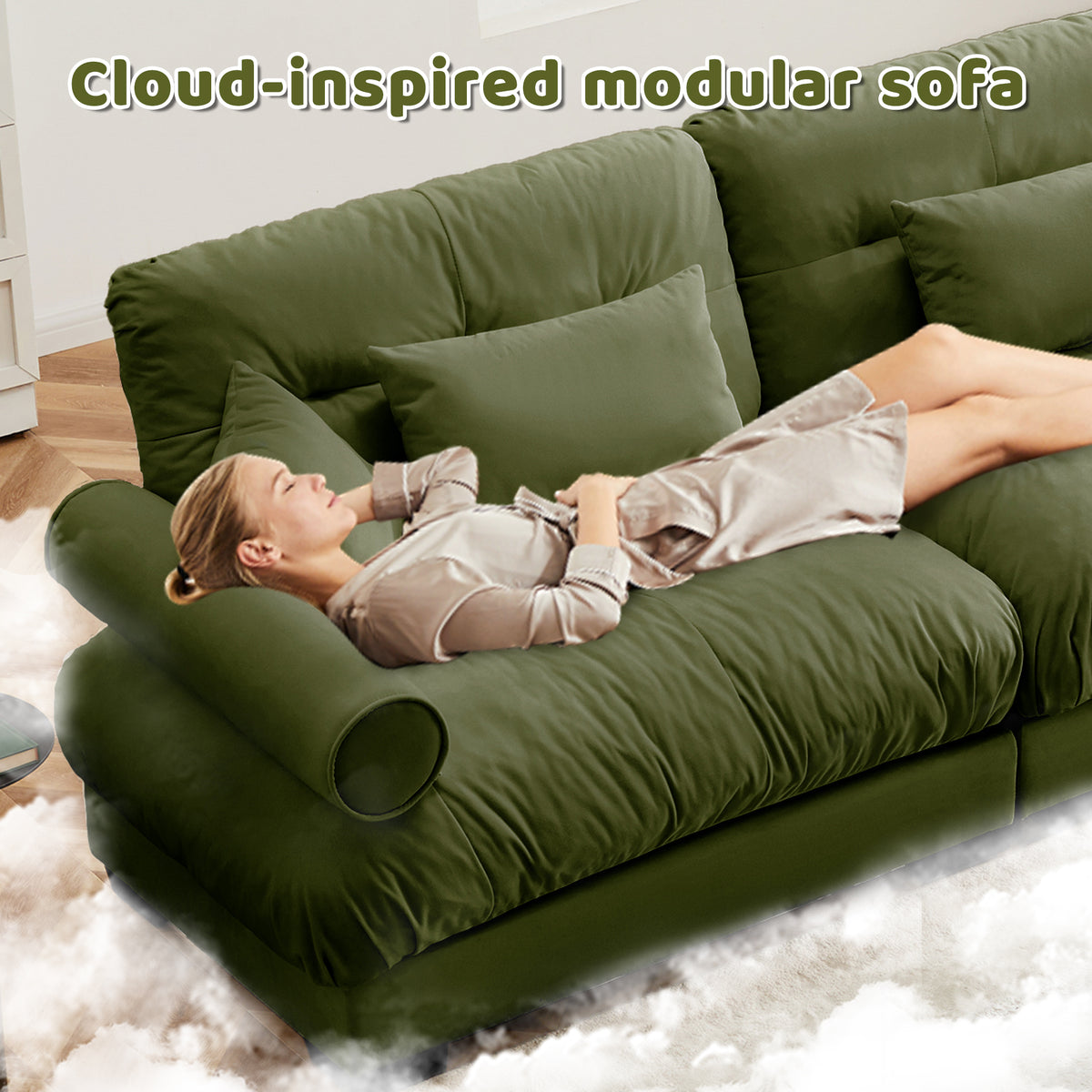 Super Comfort Oversized Modular Velvet Sectional Sofa Couch With Movable Ottoman,Corner Sectional With Bolstered Armrests, Deep Seat Cloud Couch, Convertible L Shaped Couch For Living Room Olive Green