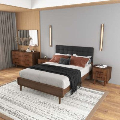 Logan Mid Century Modern Walnut Nightstand Bed Side Tables With 2 Drawers
