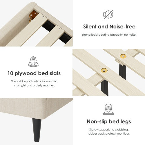 Queen Bed Frame, Linen Storage Headboard, Strong And Stable, No Noise, No Box Spring, Weight 397lbs