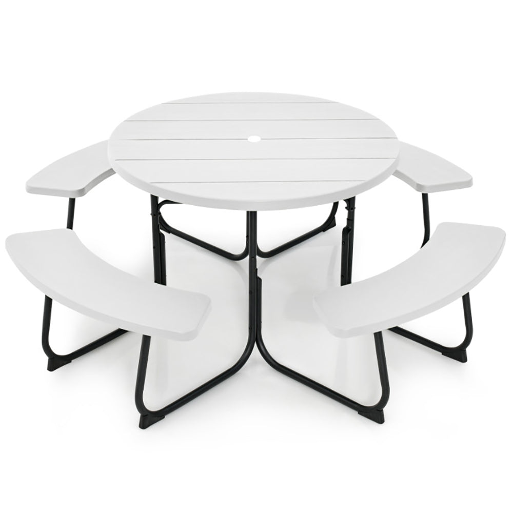 8-Person Outdoor Picnic Table And Bench Set With Umbrella Hole