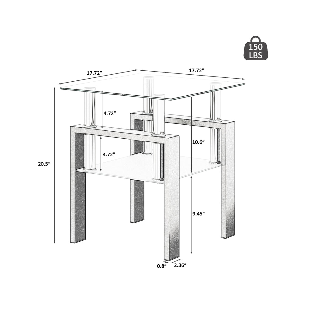 1-Piece Modern Tempered Glass Tea Coffee Table, Square For Living Room