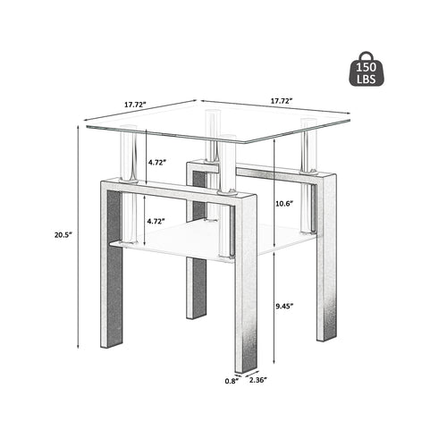 1-Piece Modern Tempered Glass Tea Coffee Table, Square For Living Room