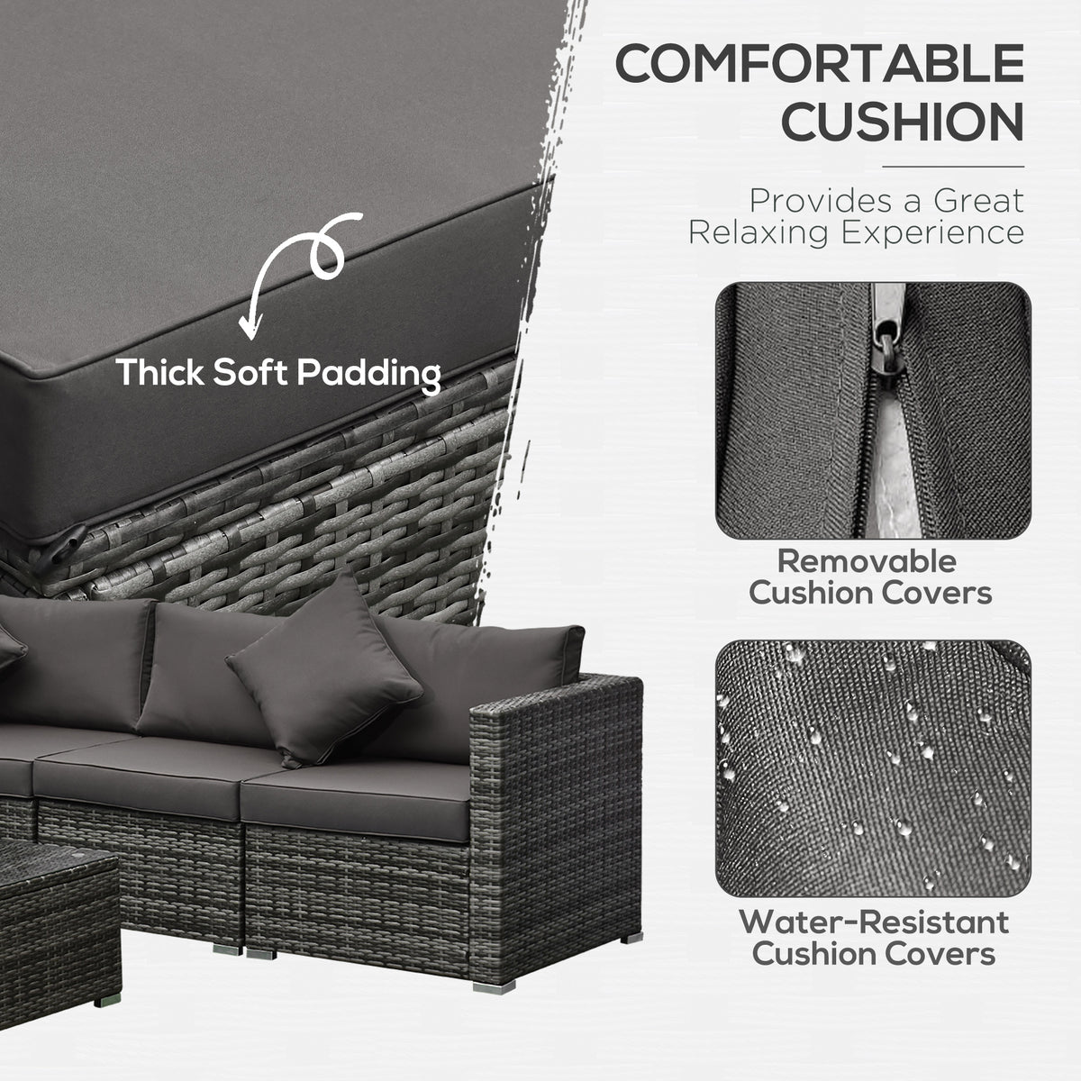 6 Piece Patio Furniture Set Outdoor Wicker Conversation Set All Weather PE Rattan Sectional Sofa Set with Ottoman, Cushions and Tempered Glass Table, Mixed Gray and Charcoal