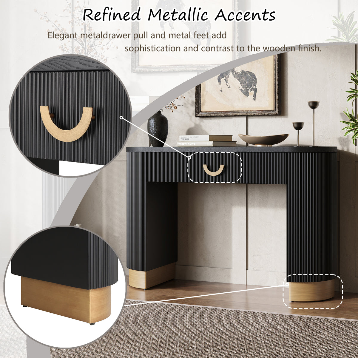 Mirod Modern Console Table With Vertical Ribbed Design, Compact Storage With Functional Drawer