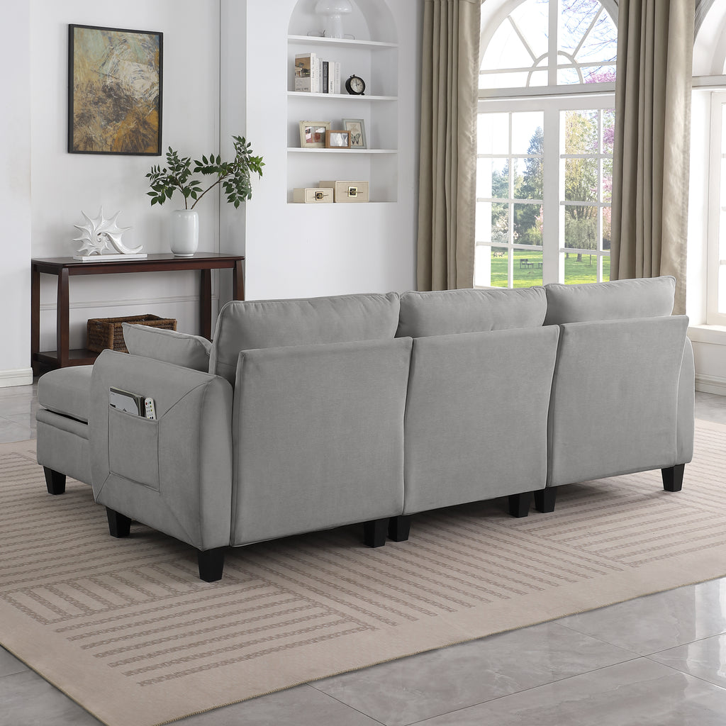 85 Inch GRAY Chenille Modular Sectional Sofa,  L-Shaped Cloud Couch With Storage Ottoman, DIY Combination For Living Room