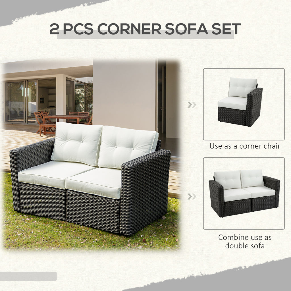 2 Piece Patio Wicker Corner Sofa Set, Outdoor PE Rattan Furniture, with Curved Armrests and Padded Cushions for Balcony, Garden, or Lawn, Beige