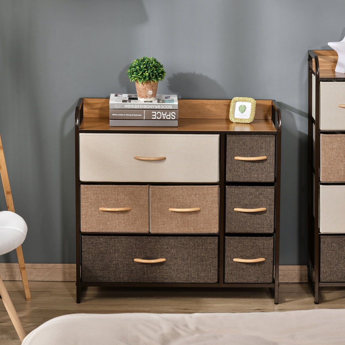 3-Tier Storage Organizer for Bedroom Entryway, 7-Drawer Dresser with Steel Frame for Bedroom, Maple Wood