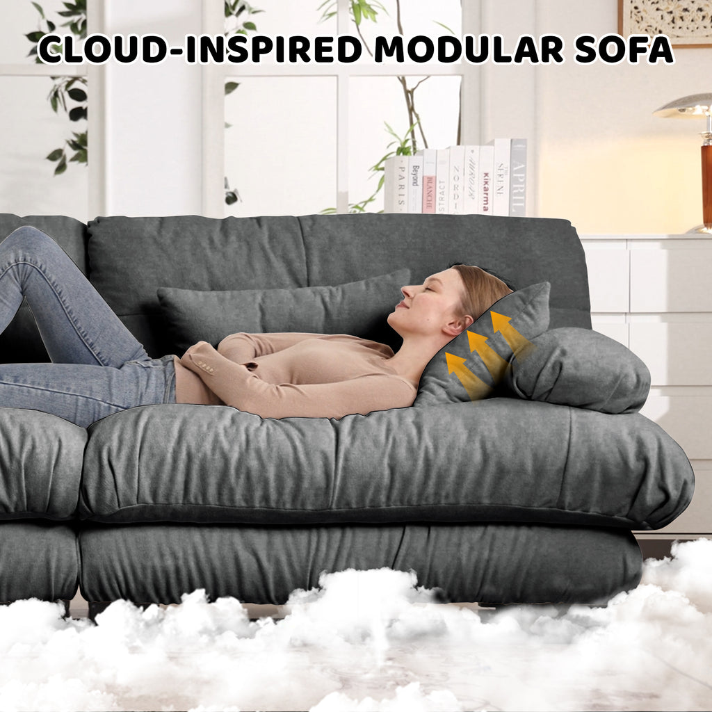 3-Seater Sectional Sofa Modular Deep Seat Sofa Couch , Chenille Sofa Soft Comfy Upholstered Furniture For Living Room, Apartment, Studio, Office,Chenille Gray