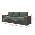 3-Seat Outdoor Patio Sofa With Cushions, PE Rattan Wicker Sofa With Wide Armrests, Outdoor Wicker Couch, Dark Gray