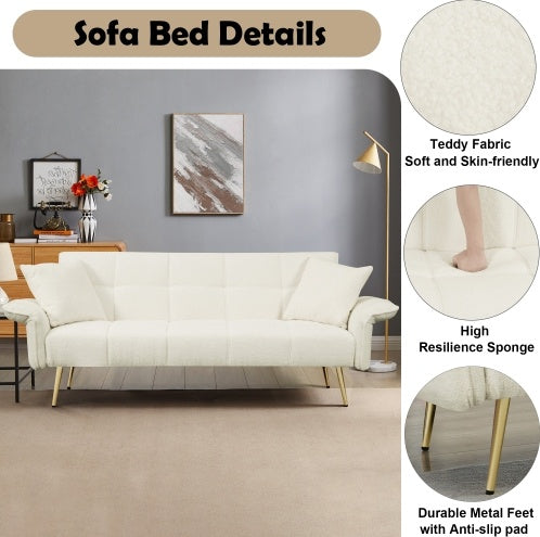 70.1 Futon Sofa Bed, Convertible Double Sofa Bed With Folding Armrests For Living Rooms And Small Spaces
